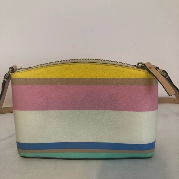 Kate Spade White, Pink, Yellow & Blue Stripped Leather Crossbody  Purse - Picture 4 of 16